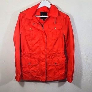 Talbots bright orange removable hood rain jacket size XS